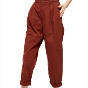 BDG Urban Outfitters Drew Pleated Poplin Trousers Rust Brown Large